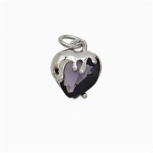 Copper Heart Pendant Pave Purple Crystal Glass Platinum Plated, approx 10mm [FN52044]