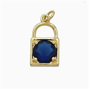 Copper Locket Pendant Pave Blue Crystal Glass Gold Plated, approx 10-16mm [FN52054]