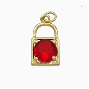 Copper Locket Pendant Pave Red Crystal Glass Gold Plated, approx 10-16mm [FN52055]