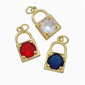 Copper Locket Pendant Pave Crystal Glass Gold Plated Mixed, approx 10-16mm [FN52056]