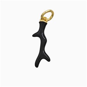 Enamel Antler Pendant Black Enamel Gold Plated, approx 6-16mm [FN52071]