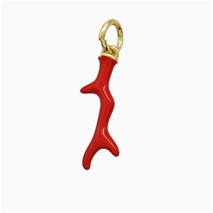 Enamel Antler Pendant Red Enamel Gold Plated, approx 6-16mm [FN52072]