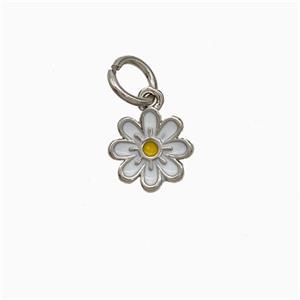 Enamel Daisy Flower Pendant White Enamel Platinum Plated, approx 8mm [FN52074]