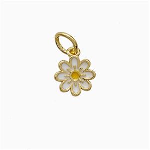 Enamel Daisy Flower Pendant White Enamel Gold Plated, approx 8mm [FN52075]
