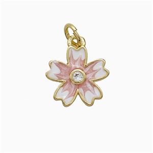 Copper Flower Pendant Pink Enamel Gold Plated, approx 12mm [FN52076]