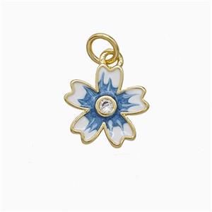 Copper Flower Pendant Blue Enamel Gold Plated, approx 12mm [FN52077]