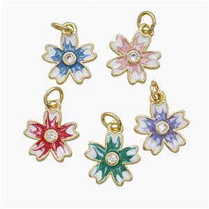 Copper Flower Pendant Enamel Gold Plated Mixed, approx 12mm [FN52081]