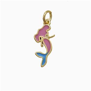 Copper Mermaid Pendant Pink Enamel Gold Plated, approx 7-15mm [FN52084]