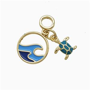 Seawave And Tortoise Charms Copper Pendant Enamel Gold Plated, approx 6-12mm, 6mm dia [FN52086]