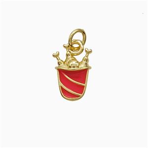 Fried Chicken Bucket Charms Copper Pendant Red Enamel Gold Plated, approx 9-11mm [FN52087]