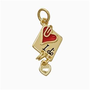 Love Heart Charms Copper Pendant Ido Red Enamel Gold Plated, approx 10-18mm [FN52088]