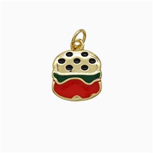 Hamburger Charms Copper Pendant Red Enamel Gold Plated, approx 12mm [FN52089]