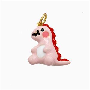 Pet Dinosaur Charms Copper Pendant Pink Enamel Gold Plated, approx 15mm [FN52090]