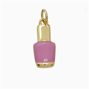 Nail Polish Bottle Charms Copper Pendant Pink Enamel Gold Plated, approx 8-15mm [FN52092]