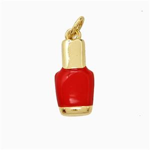 Nail Polish Bottle Charms Copper Pendant Red Enamel Gold Plated, approx 8-15mm [FN52093]