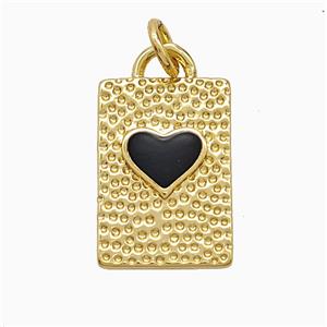 Copper Heart Pendant Black Enamel Rectangle Gold Plated, approx 11-16mm [FN52095]