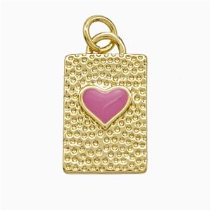 Copper Heart Pendant Pink Enamel Rectangle Gold Plated, approx 11-16mm [FN52096]