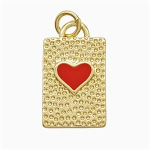 Copper Heart Pendant Red Enamel Rectangle Gold Plated, approx 11-16mm [FN52097]