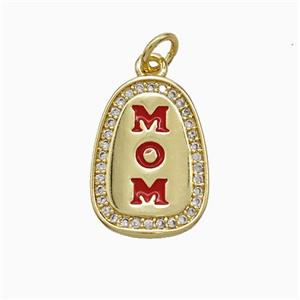 Copper MOM Pendant Pave Zirconia Red Enamel Gold Plated, approx 12-18mm [FN52100]