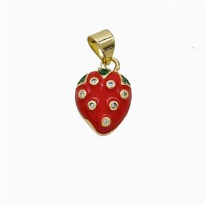 Copper Strawberry Pendant Red Enamel Gold Plated, approx 10-12mm [FN52106]