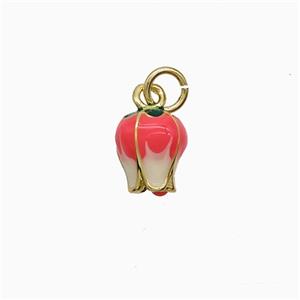 Copper Lotus Pendant Pink Enamel Flower Gold Plated, approx 7-8mm [FN52107]