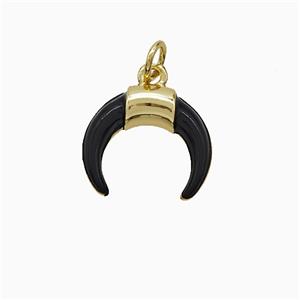 Copper Horn Pendant Black Enamel Gold Plated, approx 14.5mm [FN52110]