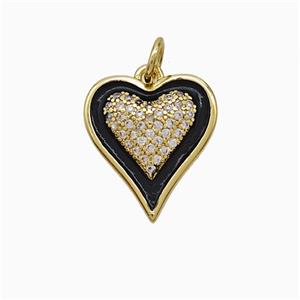 Copper Heart Pendant Pave Zirconia Black Enamel Gold Plated, approx 14-15mm [FN52117]