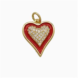 Copper Heart Pendant Pave Zirconia Red Enamel Gold Plated, approx 14-15mm [FN52118]