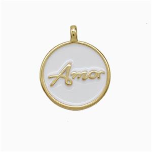 Copper Amor Pendant White Enamel Circle Gold Plated, approx 15mm [FN52119]