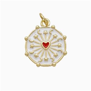 Copper Heart Pendant White Red Enamel Moon Star Gold Plated, approx 15mm [FN52123]