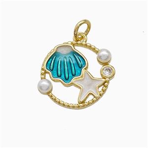 Copper Scallop Starfish Pendant Pave Resin Enamel Gold Plated, approx 15mm [FN52124]