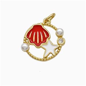 Copper Scallop Starfish Pendant Pave Resin Enamel Gold Plated, approx 15mm [FN52126]
