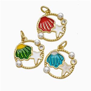 Copper Scallop Starfish Pendant Pave Resin Enamel Gold Plated Mixed, approx 15mm [FN52127]