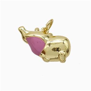 Copper Elephant Pendant Pink Enamel Gold Plated, approx 8-17mm [FN52128]