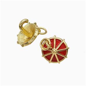 Copper Umbrella Pendant Red Enamel Gold Plated, approx 11.5mm [FN52129]