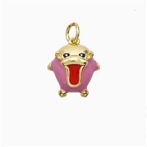 Hippopotamus Charms Copper Pendant Pink Red Enamel Gold Plated, approx 12mm [FN52133]