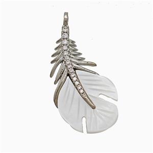 Copper Feather Pendant Pave Zirconia Shell Platinum Plated, approx 16-32mm [FN52134]
