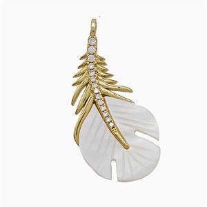 Copper Feather Pendant Pave Zirconia Shell Gold Plated, approx 16-32mm [FN52135]