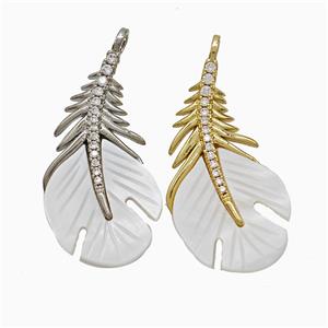 Copper Feather Pendant Pave Zirconia Shell Mixed, approx 16-32mm [FN52136]
