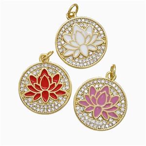 Copper Lotus Pendant Pave Zirconia Enamel Flower Gold Plated Mixed, approx 17.5mm [FN52140]