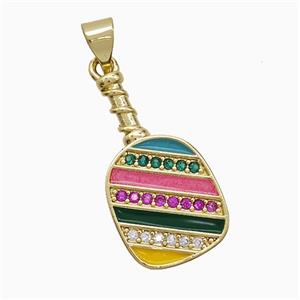 Pickleball Rackets Charms Copper Pendant Pave Zirconia Multicolor Enamel Sports Gold Plated, approx 12-25mm [FN52141]