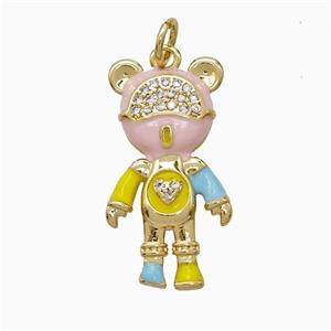 Cute Bear Charms Copper Pendant Pave Zirconia Multicolor Enamel Gold Plated, approx 13-23mm [FN52142]
