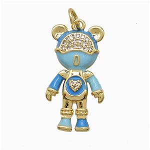 Cute Bear Charms Copper Pendant Pave Zirconia Blue Enamel Gold Plated, approx 13-23mm [FN52143]