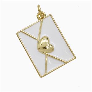Copper Envelope Pendant White Enamel Heart Lover Gold Plated, approx 15-19mm [FN52144]