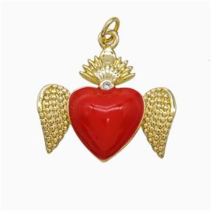 Copper Heart Angel Wings Pendant Red Enamel Gold Plated, approx 20-25mm [FN52149]