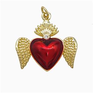 Copper Heart Angel Wings Pendant Red Painted Gold Plated, approx 20-25mm [FN52150]