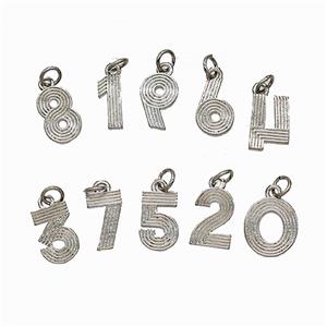Copper Number Pendant Mixed Platinum Plated, approx 5-12mm [FN52152]