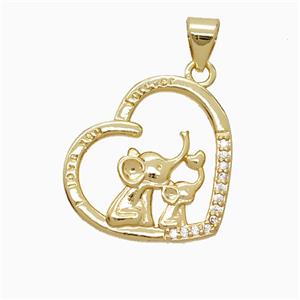 Copper Heart Elephant Pendant Pave Zirconia 18K Gold Plated, approx 19mm [FN52174]