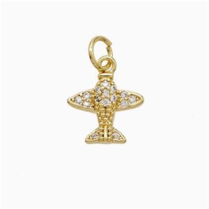 Copper Airplane Pendant Pave Zirconia 18K Gold Plated, approx 11mm [FN52184]
