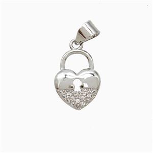 Copper Heart Lock Pendant Pave Zirconia Platinum Plated, approx 10-13mm [FN52195]